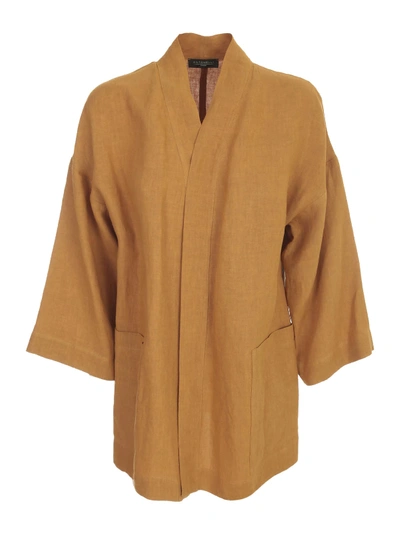 Shop Antonelli Linen Cardigan In Senape