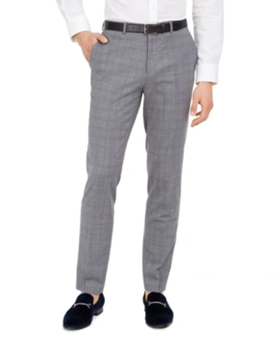 Shop Hugo Men's Skinny-fit Mid Blue Plaid Wool Suit Pants