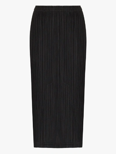 Shop Issey Miyake Black Basics Plissé Midi Skirt