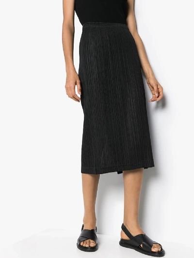 Shop Issey Miyake Black Basics Plissé Midi Skirt