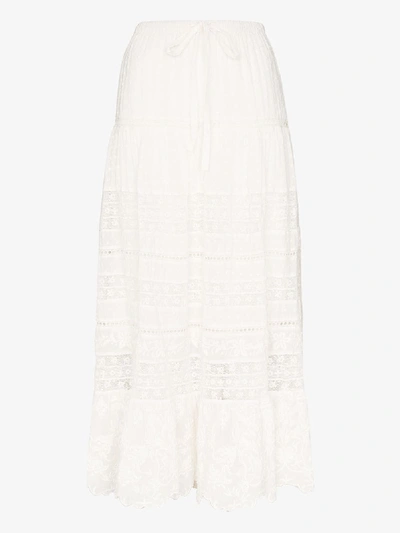 Shop Loveshackfancy Donna Lace Midi Skirt In White