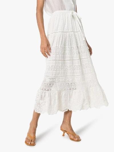 Shop Loveshackfancy Donna Lace Midi Skirt In White