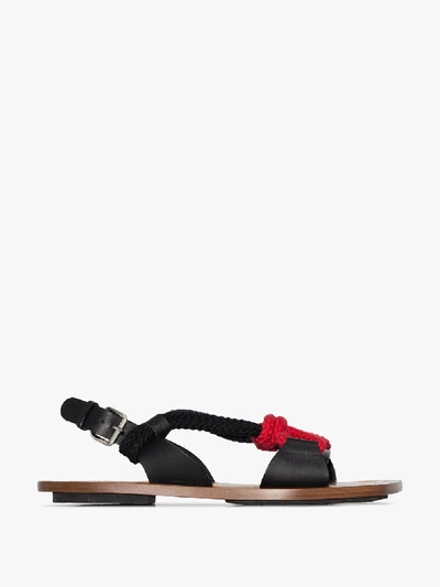 Shop Plan C Black And Red Rope Strap Leather Sandals In Brown