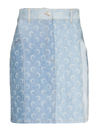 Shop Marine Serre Blue Moon Print Denim Skirt
