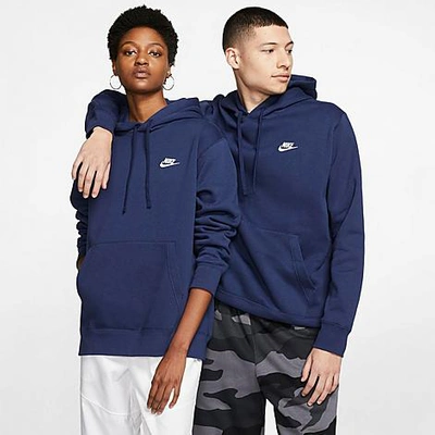 Shop Nike Sportswear Club Fleece Embroidered Hoodie In Midnight Navy/midnight Navy/white