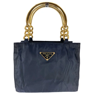 Pre-owned Prada Tessuto Metallo Navy Cloth Handbag | ModeSens