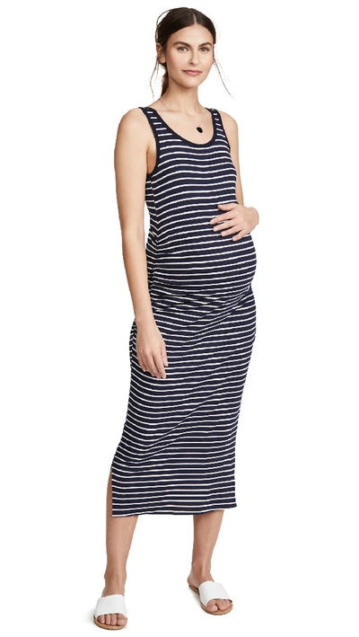 Shop Ingrid & Isabel Ribbed Tank Maternity Midi Dress In Navy Stripe