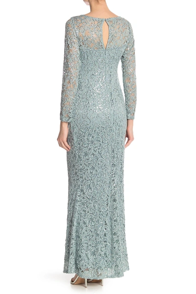 Shop Marina Sequin Lace Long Sleeve Gown In Sage