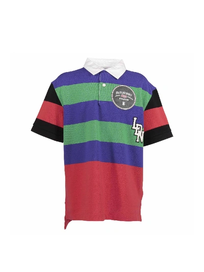 Shop Burberry Striped Polo Shirt With Logo Graphics In Multi