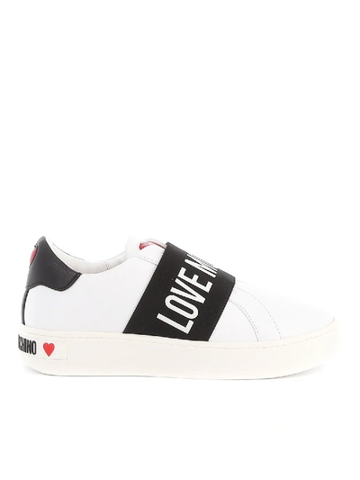 Shop Love Moschino Black Logo Band Sneakers In White