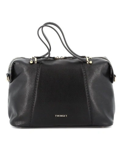 Shop Twinset Faux Leather Bowling Bag In Black