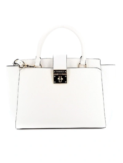 Shop Twinset Faux Leather Tote Bag In White