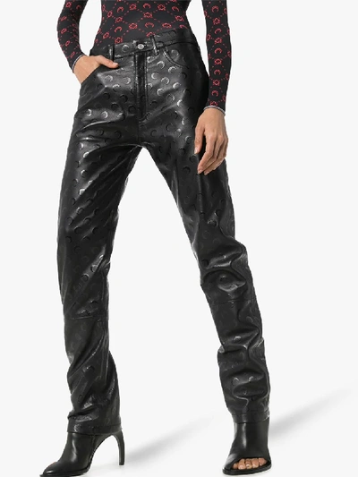 Shop Marine Serre Moon Print Trousers - Women's - Cotton/calf Leather In Black
