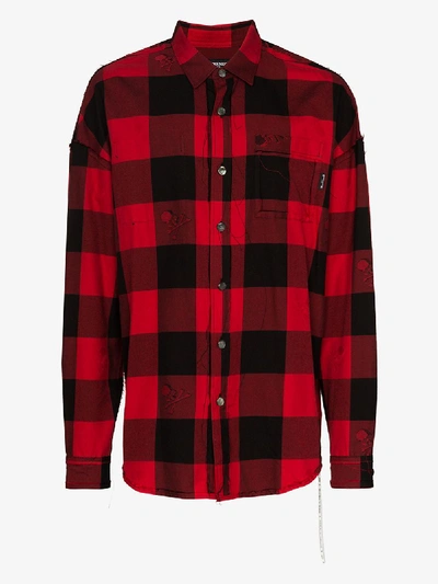Shop Mastermind Japan Skull Check Cotton Shirt In Red