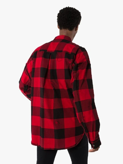 Shop Mastermind Japan Skull Check Cotton Shirt In Red