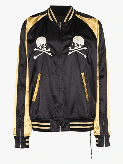 Shop Mastermind Japan Skull Embroidered Two Tone Bomber Jacket In Black