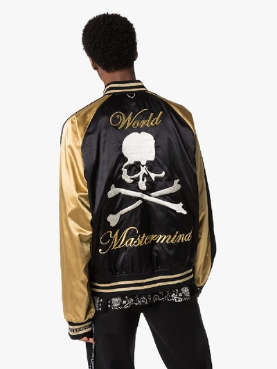 Shop Mastermind Japan Skull Embroidered Two Tone Bomber Jacket In Black