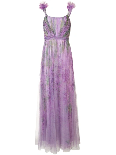 Shop Marchesa Notte Floral Tulle Gown In Purple