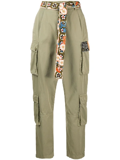 Shop Pinko Belted Cargo Trousers In Green
