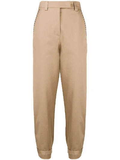 Shop Pinko Stud-embellished Trousers In Neutrals