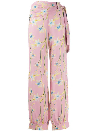 Shop Pinko High-waisted Floral Print Trousers In Pink