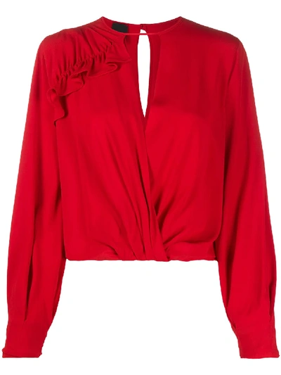 Shop Pinko Wrap-style Blouse In Red