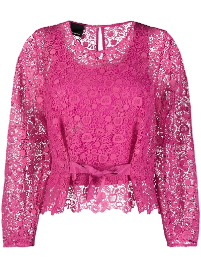 Shop Pinko Lace Detail Blouse In Pink