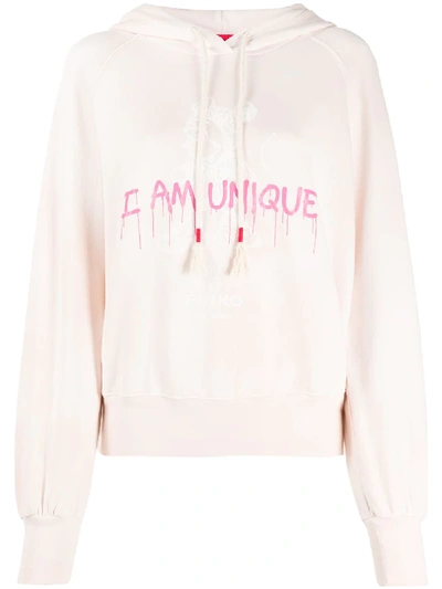 Shop Pinko I Am Unique Graphic Print Hoodie In Pink