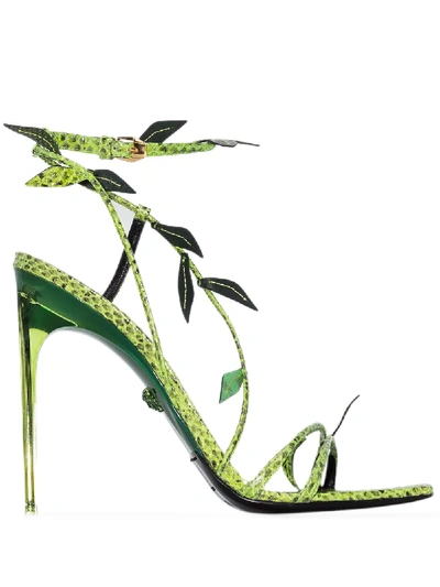 Shop Versace 110mm Snakeskin-effect Leaf Stiletto Sandals In Black