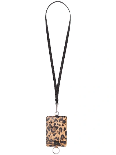 Shop Dolce & Gabbana Leopard Print Cardholder-necklace In Black