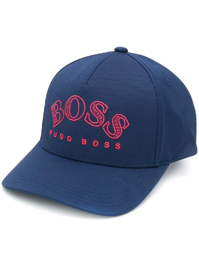 Shop Hugo Boss Logo Embroidered Panelled Cap In Blue