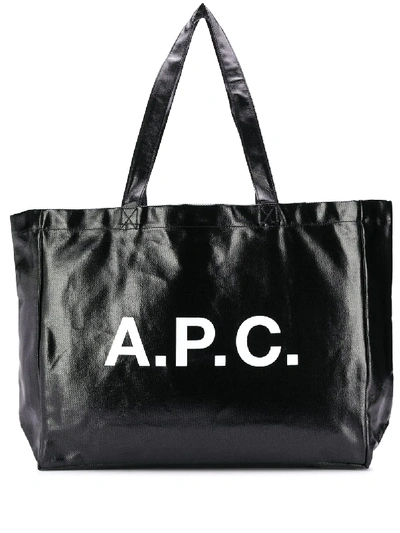 Shop Apc Logo-print High-shine Tote Bag In Black