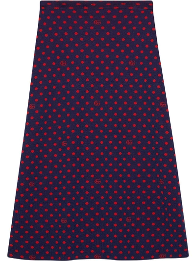Shop Gucci Double G Polka Dot Skirt In Blue