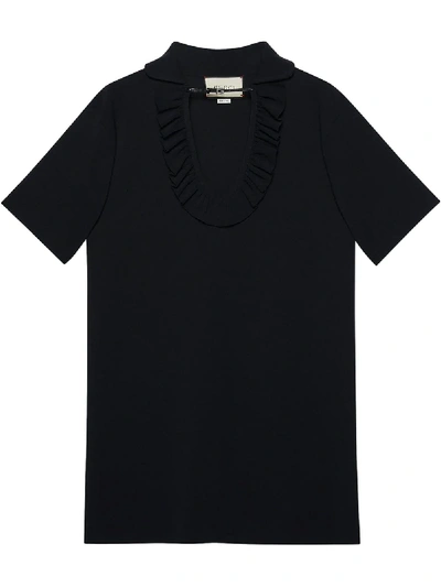 Shop Gucci Ruffle-trim Shift Dress In Black