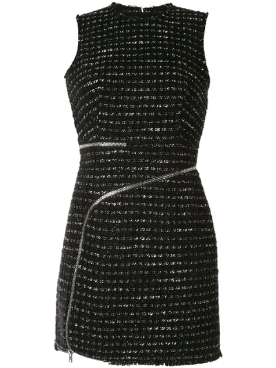 Shop Alexander Wang Curved Zipper Tweed Dress In Black