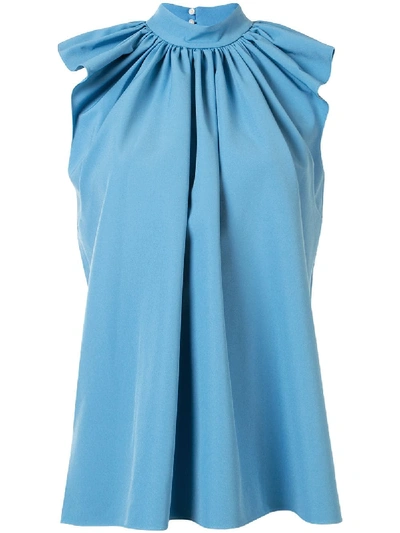 Shop Victoria Victoria Beckham Gathered Flutter-sleeved Blouse In Blue
