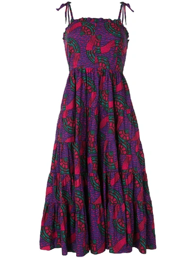 Shop Ulla Johnson Geometric Flared Midi Dress In Purple