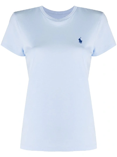 Shop Polo Ralph Lauren Logo Embroidered Slim Fit T-shirt In Blue