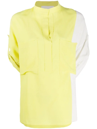 Shop 8pm Two-tone Collarless Blouse In Yellow