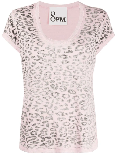 Shop 8pm Leopard-print Round-neck T-shirt In Pink