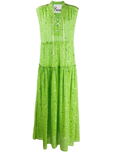 Shop 8pm Star-print Maxi Dress In Green
