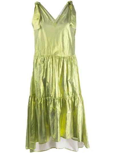 Shop 8pm Metallized Flared Dress In Green