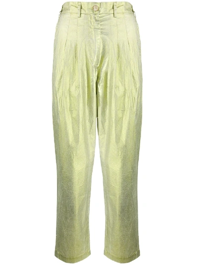 Shop 8pm Metallized Creased Trousers In Green
