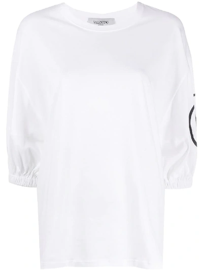 Shop Valentino Puff Sleeves Vlogo T-shirt In White