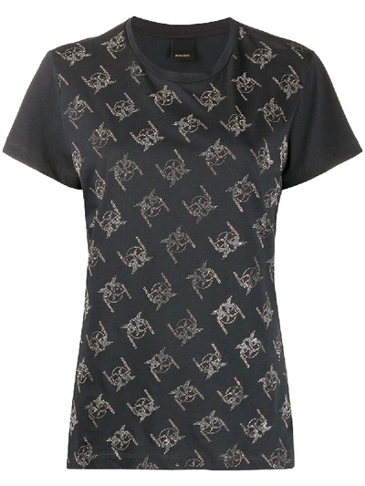 Shop Pinko Embellished Repeat Logo T-shirt In Black