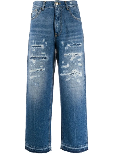 Shop Pinko High-waisted Cropped Jeans In Blue