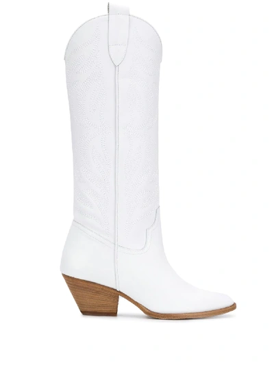 Shop Pinko Knee-high Cowboy Boots In White
