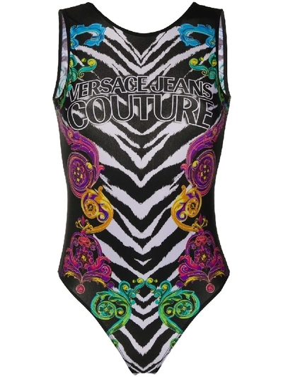 Shop Versace Jeans Couture Sleeveless Tiger Print Body In Black