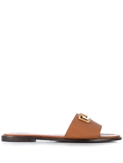 Shop Tory Burch Logo-plaque Slides In Brown