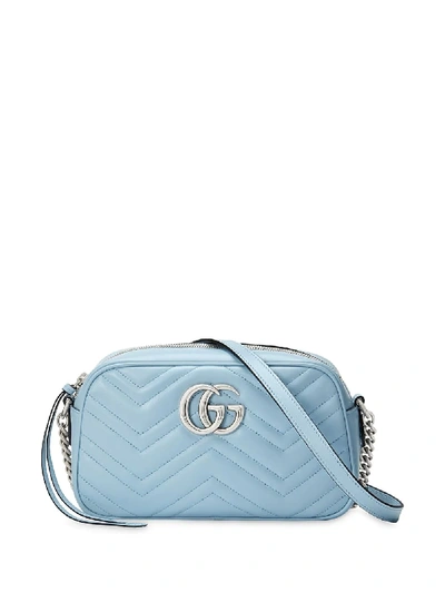 Shop Gucci Small Gg Marmont Matelassé Shoulder Bag In Blue